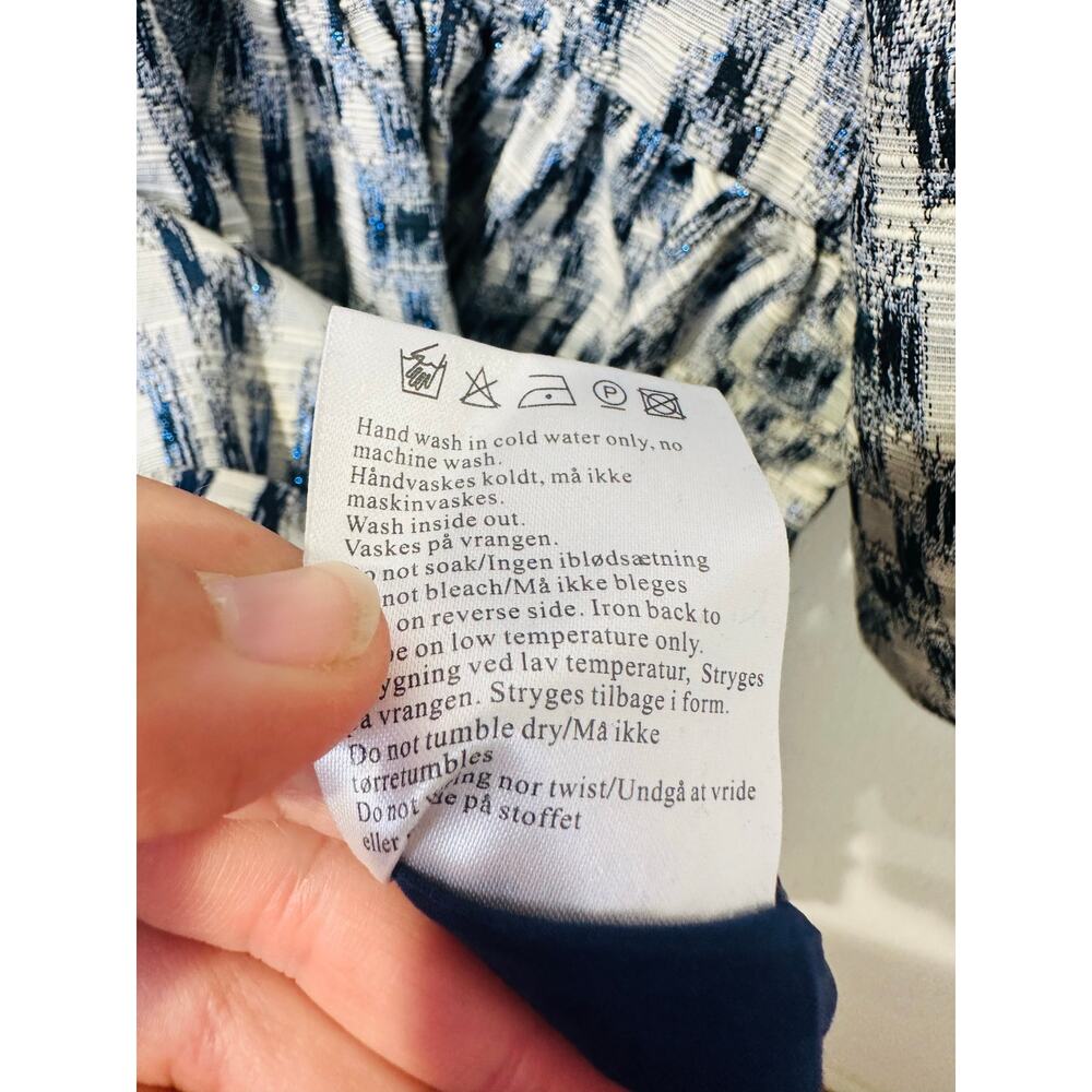 NWT MUNTHE Women's Blue White Chew Puff Sleeve Bubble Hemline Min Dress Size 36 - Picture 9 of 16